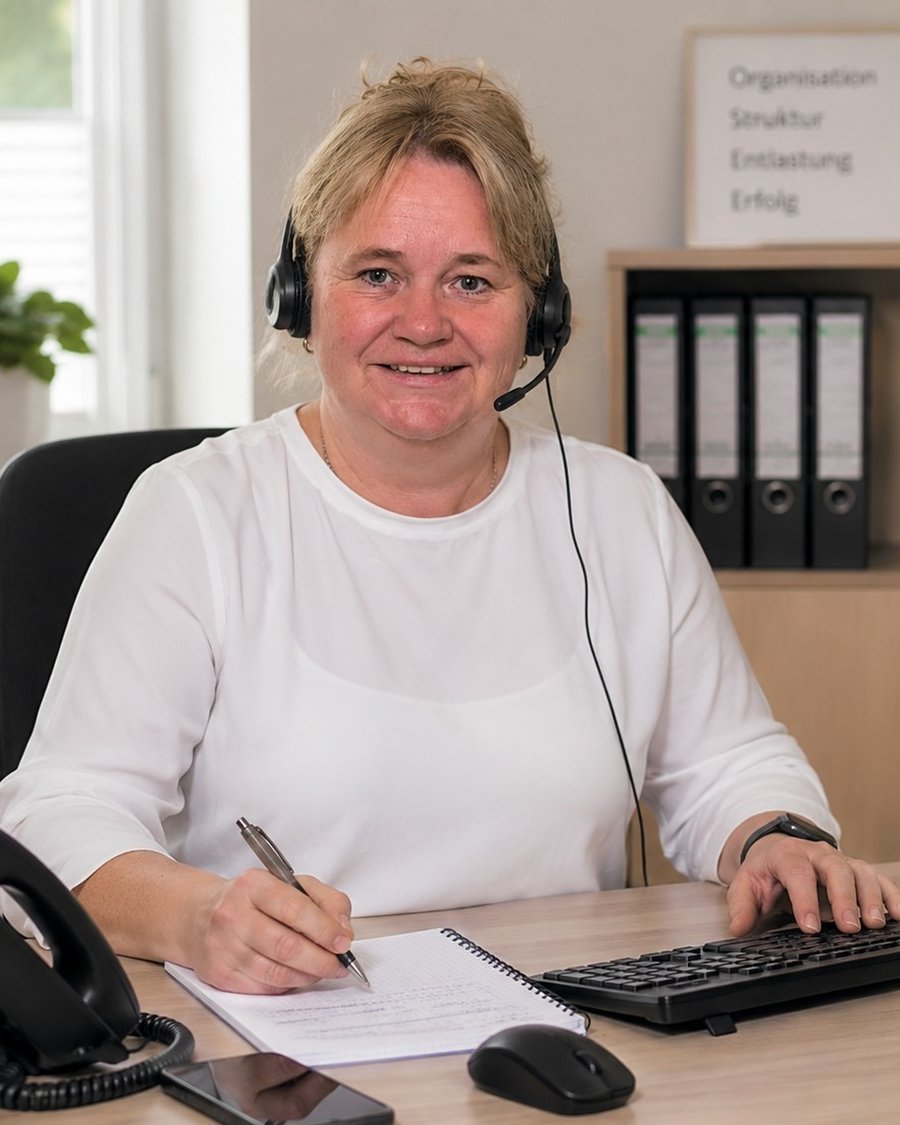 Andrea Kahl am Schreibtisch mit Headset — Büro Kahl, B2B-Telefonakquise aus Biebergemünd