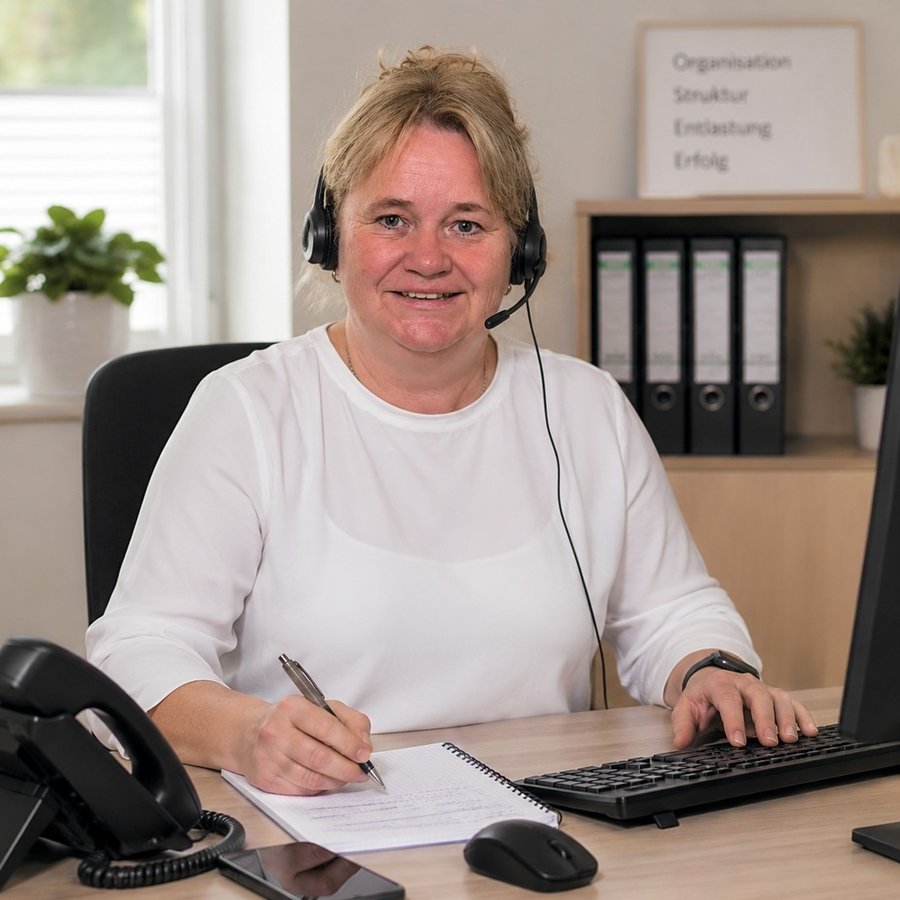 Andrea Kahl am Schreibtisch mit Headset — Büro Kahl, B2B-Telefonakquise aus dem Spessart
